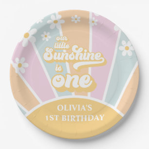 Plato De Papel Sunshine pastel Retro daisy boho primer cumpleaños