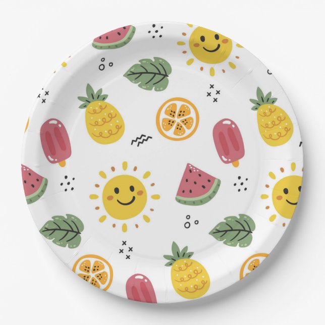 Plato De Papel Sunshine, piñas, sandías, naranjas (Anverso)
