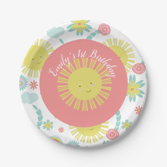Plato De Papel Sunshine Rainbow Floral Birday  (Anverso)