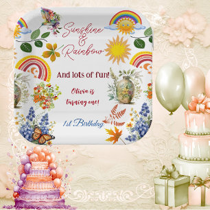 Plato De Papel Sunshine Rainbow Spring Garden Butterfly Cumpleaño