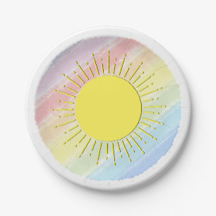 Plato De Papel Sunshine Watercolor Baby Shower Pastel Arcoiris