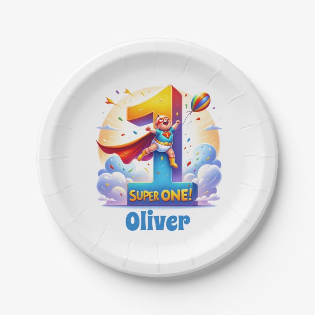 Plato De Papel Super 'Uno' - Año heroico de [Nombre] (Anverso)