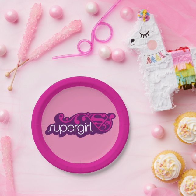 Plato De Papel Supergirl Groovy Name y S-Shield (Fiesta)