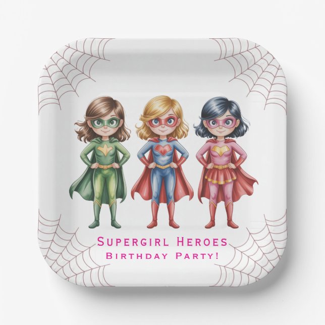 Plato De Papel Supergirl Heroes fiesta de cumpleaños para Chicas (Anverso)