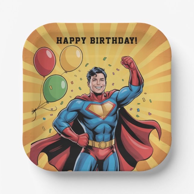 Plato De Papel Superhero Boys Birthday Party (Anverso)