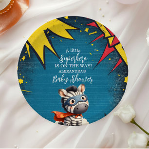 Plato De Papel Superhéroe Animals Boy Baby Shower