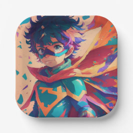 Plato De Papel Superhéroe azul y rojo