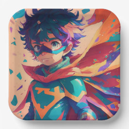 Plato De Papel Superhéroe azul y rojo