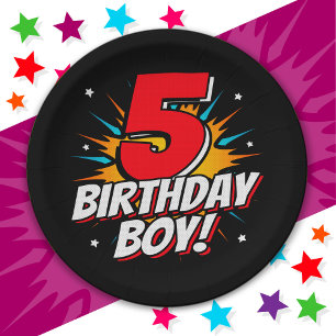 Plato De Papel Superhéroe de 5 años niño cumpleaños 5 cumpleaños