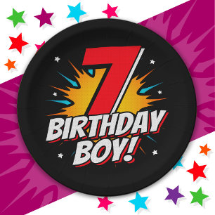 Plato De Papel Superhéroe de 7 años niño cumpleaños 7 cumpleaños