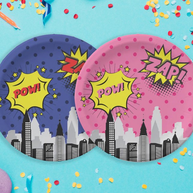 Plato De Papel Superhéroe de historietas único chico (Subido por el creador)