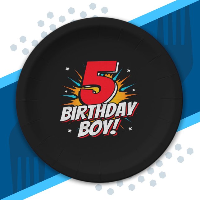 Plato De Papel Superhéroe niño cumpleaños - 5 años - quinto cumpl (Subido por el creador)