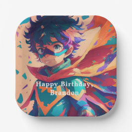 Plato De Papel Superhéroe personalizado azul y rojo