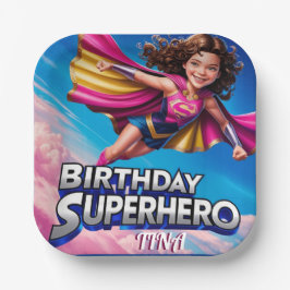 Plato De Papel Superhéroe Power Chica Happy Birday Paper Plate