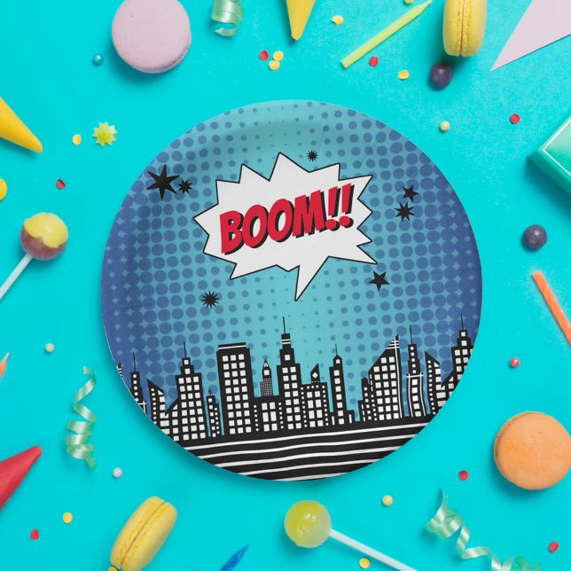 Plato De Papel Superheroína cómic cualquier cumpleaños de edad (Subido por el creador)
