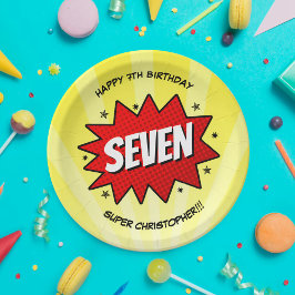 Plato De Papel Superheroína cómic cualquier cumpleaños de edad