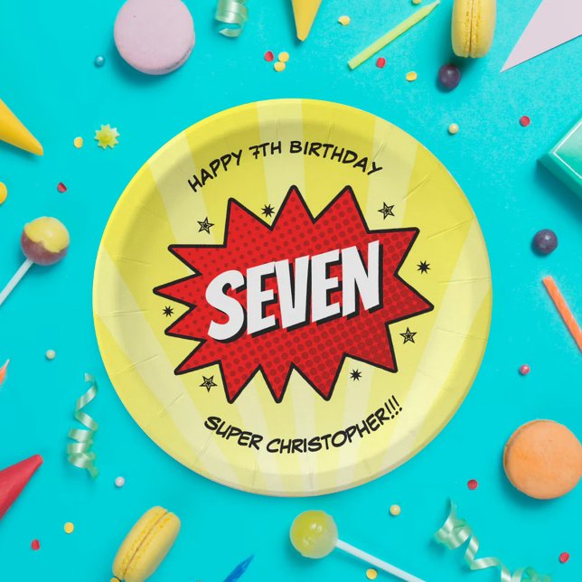 Plato De Papel Superheroína cómic cualquier cumpleaños de edad (Subido por el creador)