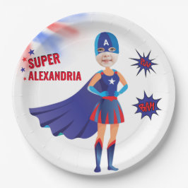 Plato De Papel Superheroína Estados Unidos asombroso Chica cumple