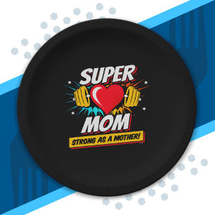 Plato De Papel Superheroína Mamá - Fuerte Como Madre - Super Mamá
