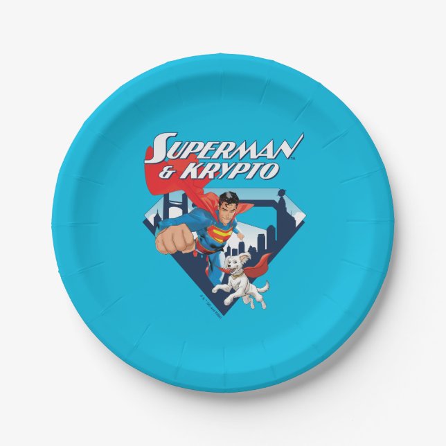 Plato De Papel Superman y Krypto Soar (Anverso)