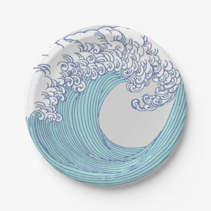 Plato De Papel Surf asiático japonés ondea arte oceánico