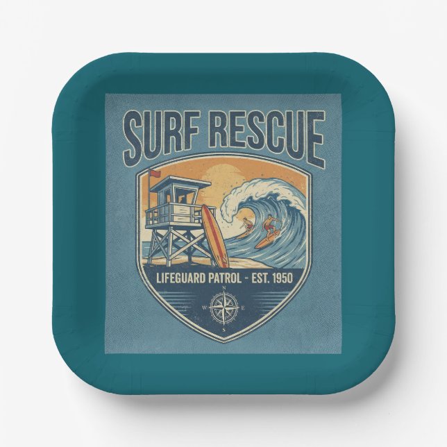 Plato De Papel Surf Rescue Lifeguard Patrol Est 1950 (Anverso)