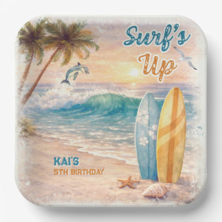 Plato De Papel Surf’s Up Retro Beach Birthday Party 