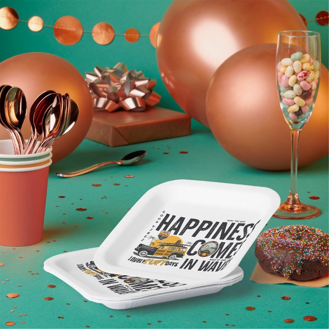 Plato De Papel Surf Van Beach Quote Happiness Comes in Waves (Subido por el creador)