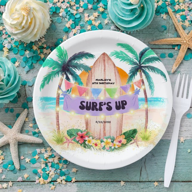 Plato De Papel Surf y mar | Cumpleaños de Surf's Up Tropical (Subido por el creador)