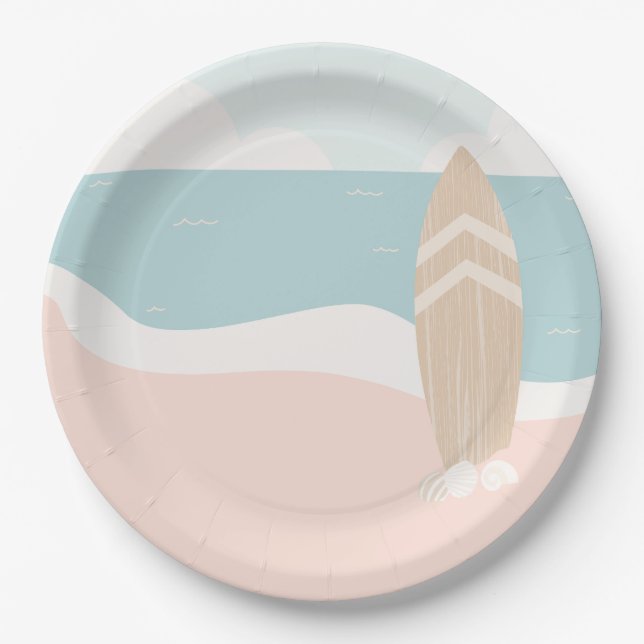 Plato De Papel Surfboard Beach Baby Shower (Anverso)