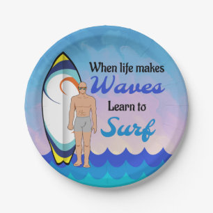 Plato De Papel Surfboard Ocean Waves Blue Motivation Cita