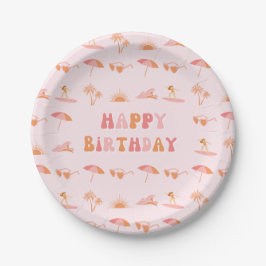 Plato De Papel Surfer Chica Birthday 7" Fiesta Placas