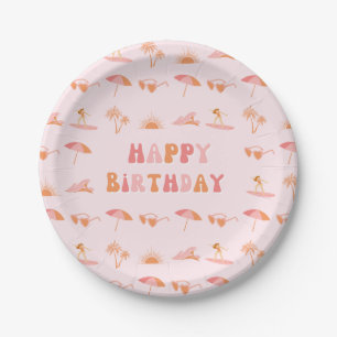 Plato De Papel Surfer Chica Birthday 7" Fiesta Placas
