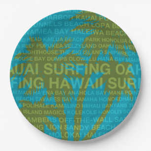 Plato De Papel Surfing Hawaii Palm Trees Tropical Hawaiano