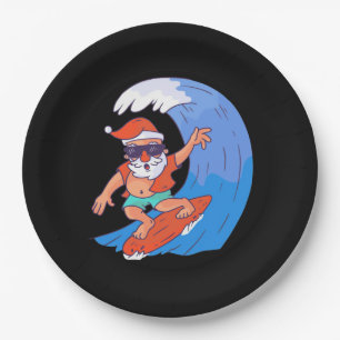 Plato De Papel Surfing Santa