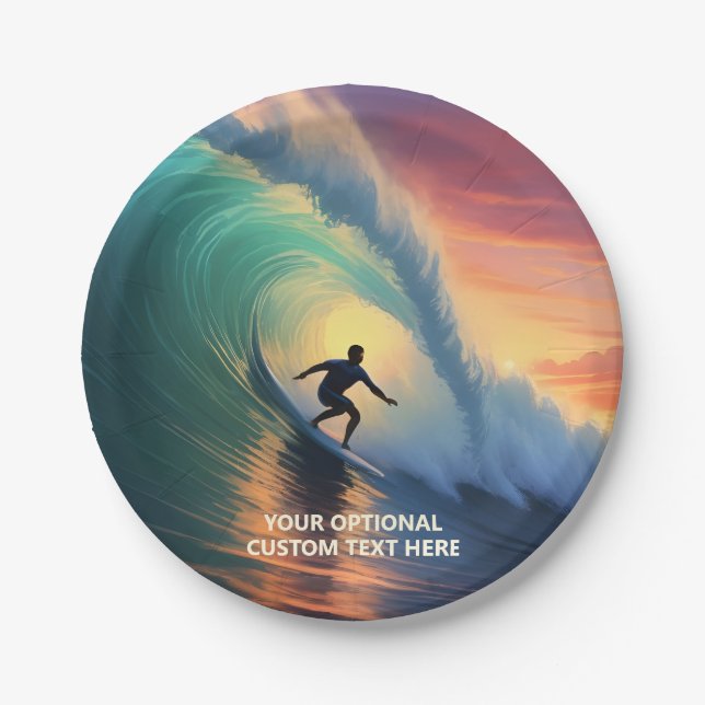 Plato De Papel Surfista de texto personalizado (Anverso)