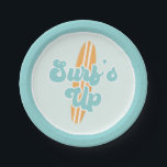 Plato De Papel Surfs Up Beach Birthday Paper Plates<br><div class="desc">¡Surf's Up! Surfing Beach Patentes de fiesta de cumpleaños con tablas de surf de color turquesa y naranja.</div>