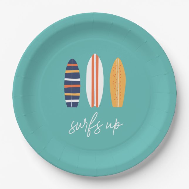 Plato De Papel Surfs Up BOY Surfboard playa Fiesta de Cumpleaños (Anverso)