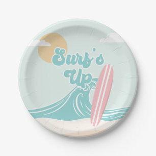 Plato De Papel Surfs Up Pink Beach Birday Paper