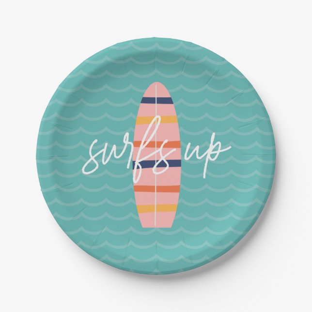 Plato De Papel Surfs Up Pink Surfboard y WalNday Party (Anverso)