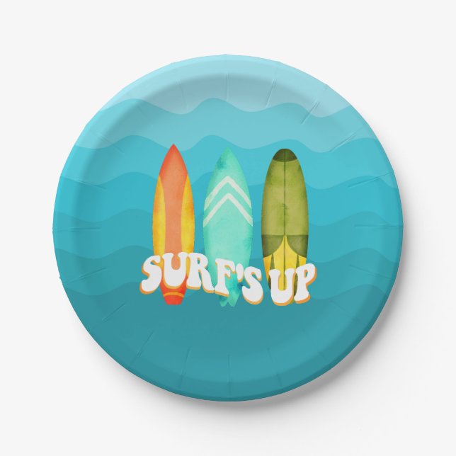 Plato De Papel Surfs Up Surfboard Birday Party (Anverso)