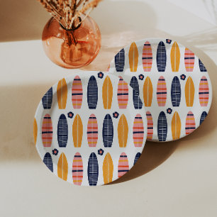 Plato De Papel Surfs Up Surfs Pink Surfboards y flores cumpleaños