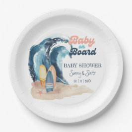 Plato De Papel Surf's Up | Tropical Beach Parejas Baby Shower