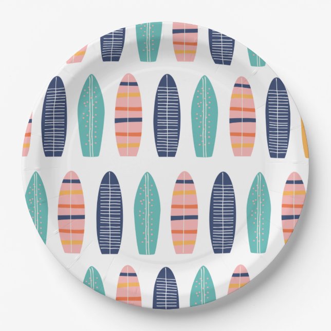 Plato De Papel Surfs UP Van retro de playa rosa tablas de surf Pl (Anverso)