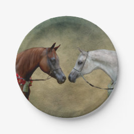 Plato De Papel Surreal dos caballos pintando.