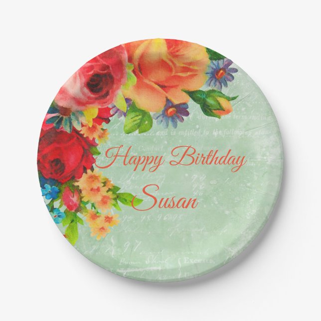 Plato De Papel Surtido de jardín retro acuático (Anverso)