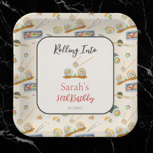 Plato De Papel Sushi acuarela y sashimi Cualquier cumpleaños de e