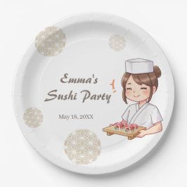 Plato De Papel Sushi Birthday Party Invitation with Cute Anime 