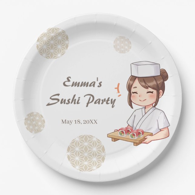 Plato De Papel Sushi Birthday Party Invitation with Cute Anime  (Anverso)