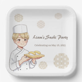Plato De Papel Sushi Birthday Party Invitation with Cute Anime
